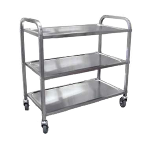 Alt Tag: OMCAN 24419 Stainless Steel Utility Bussing Cart 99.2 lbs Capacity 3-shelf commercial service cart with casters