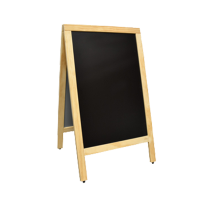 Alt Tag: OMCAN 31398 A-Frame Wooden Menu Chalk Board Sign Board wooden A-frame blank black chalkboard sign for cafe restaurant specials