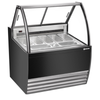 Alt Tag: Omcan 49006 41.3" Black Gelato Dipping Display Case Showcase black curved glass gelato display case with stainless pans and LED lighting