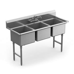 Winholt WS3T2424-14DP-14GA 81"L x 29.5"W Three Compartment Sink