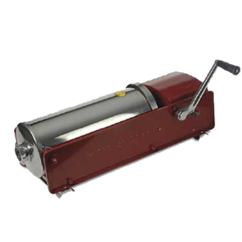 OMCAN 13725 30 lbs Capacity Manual Horizontal Sausage Stuffer with hand crank, stainless steel cylinder, commercial kitchen use