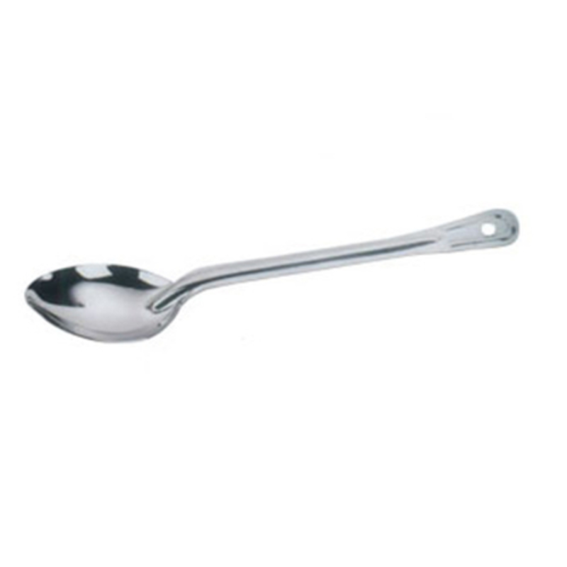 Alt Tag: Omcan 80711 13-Inch Solid Stainless Steel Heavy-Duty Serving Spoon, solid stainless steel commercial serving spoon with hanging hole