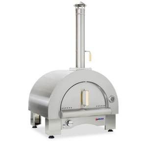 Omcan 47875 Commercial Countertop Gas Pizza Oven, 20-inch Deck Capacity stainless steel oven with chimney and front door