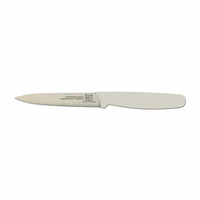 Alt Tag: Omcan 11499 3.25-inch Stainless Steel Paring Knife with Ergonomic Handle, white handle serrated blade