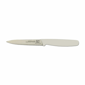 Alt Tag: Omcan 11499 3.25-inch Stainless Steel Paring Knife with Ergonomic Handle, white handle serrated blade