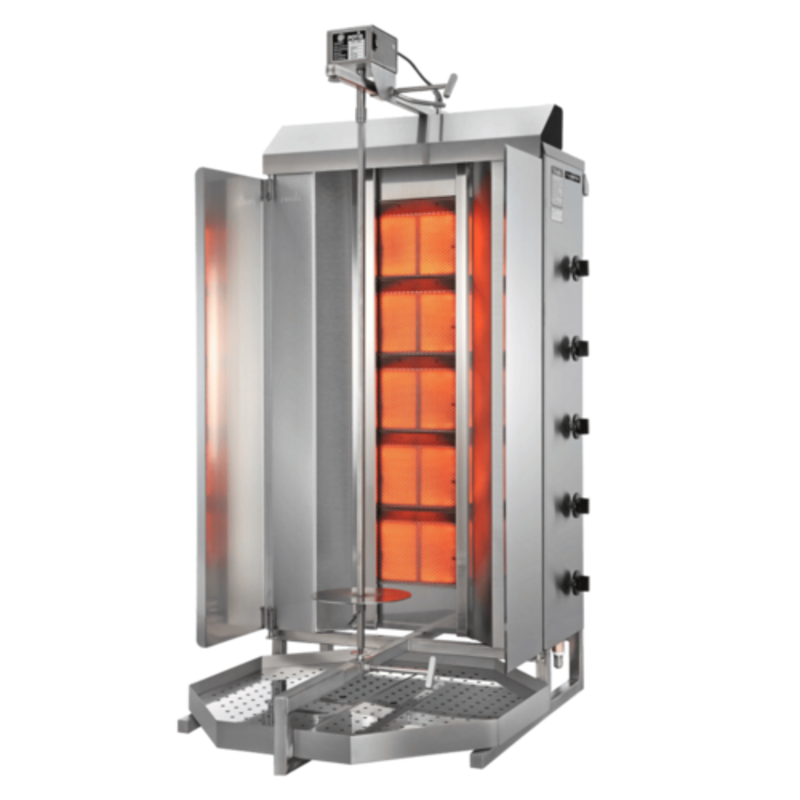 Alt Tag: Trento Potis 49162 Gas Vertical Gyro Broiler 264.5 Lbs Capacity natural gas doner kebab machine with vertical heating panels