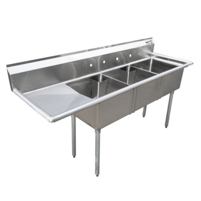 3 Compartment Stainless Steel Pot Sink With Drainboard For Efficient Warewashing In Commercial Kitchens