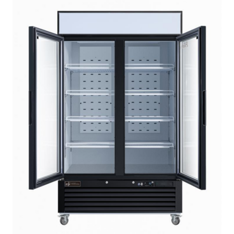 Versa Premier C2-48GDVCP 47.2" Two-Door Glass Merchandiser Refrigerator With Open Doors And Shelves