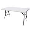 Omcan 44489 72-inch Rectangular Heavy-Duty Folding Table for Versatile Use, white rectangular tabletop with sturdy folding metal legs
