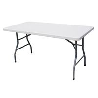 Omcan 44489 72-inch Rectangular Heavy-Duty Folding Table for Versatile Use, white rectangular tabletop with sturdy folding metal legs