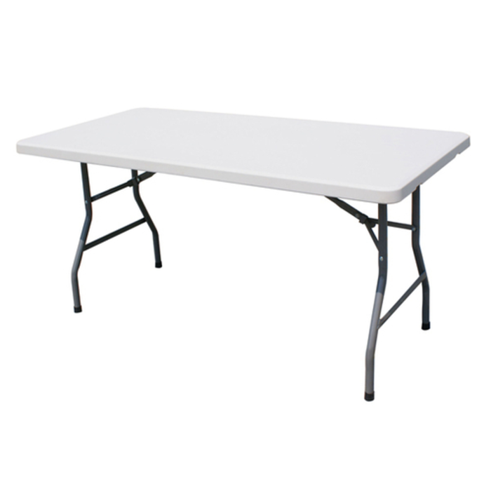Omcan 44489 72-inch Rectangular Heavy-Duty Folding Table for Versatile Use, white rectangular tabletop with sturdy folding metal legs