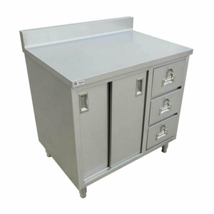 Omcan 45284 Stainless Work Table With Sliding Doors Featuring A Robust Cabinet Base For Commercial Kitchens
