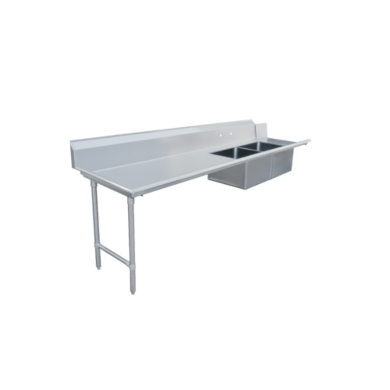 Commercial Kitchen Soiled Dishtable 48x48 Inch With Left Pre-Rinse Sink For Efficient Dishroom Flow.