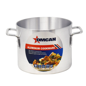 Alt Tag: Omcan 43366 20 Qt. Heavy-Duty Aluminum Commercial Stock Pot with side handles, aluminum cookware stock pot for soups and stocks