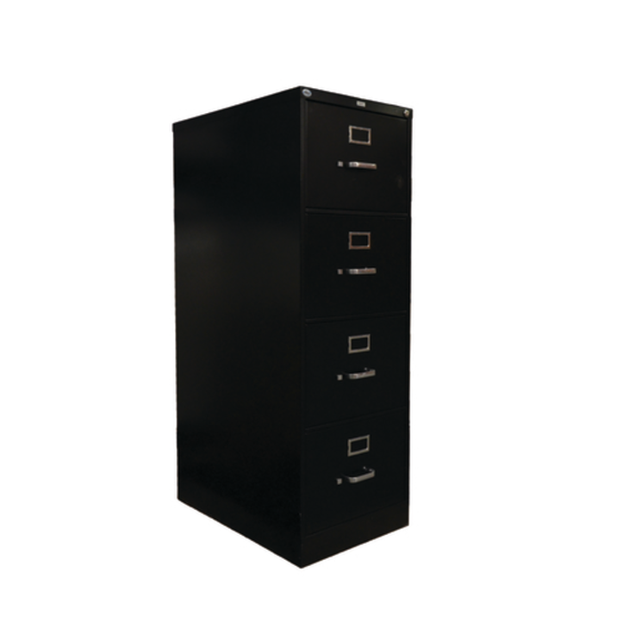 Alt Tag: OMCAN 13074 Four-Drawer Vertical Legal Filing Cabinet for Office, black metal vertical file cabinet with 4 drawers for office storage