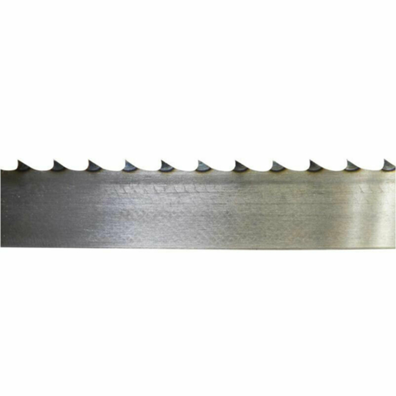 Alt Tag: Omcan 10427 General/Frozen Use 124-Inch Carbon Steel Band Saw Blade close-up teeth edge for meat cutting