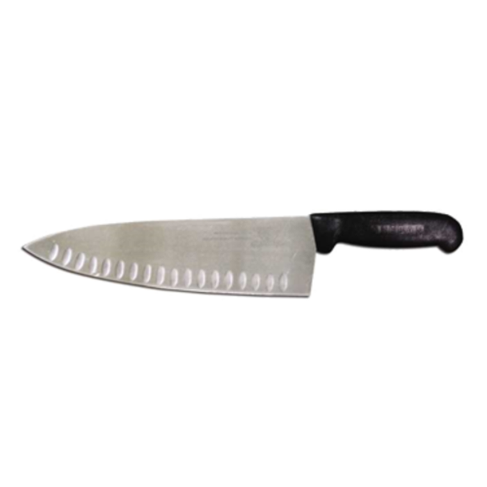 Omcan 12172 10" Medium Granton Edge Cook Knife Black Handle