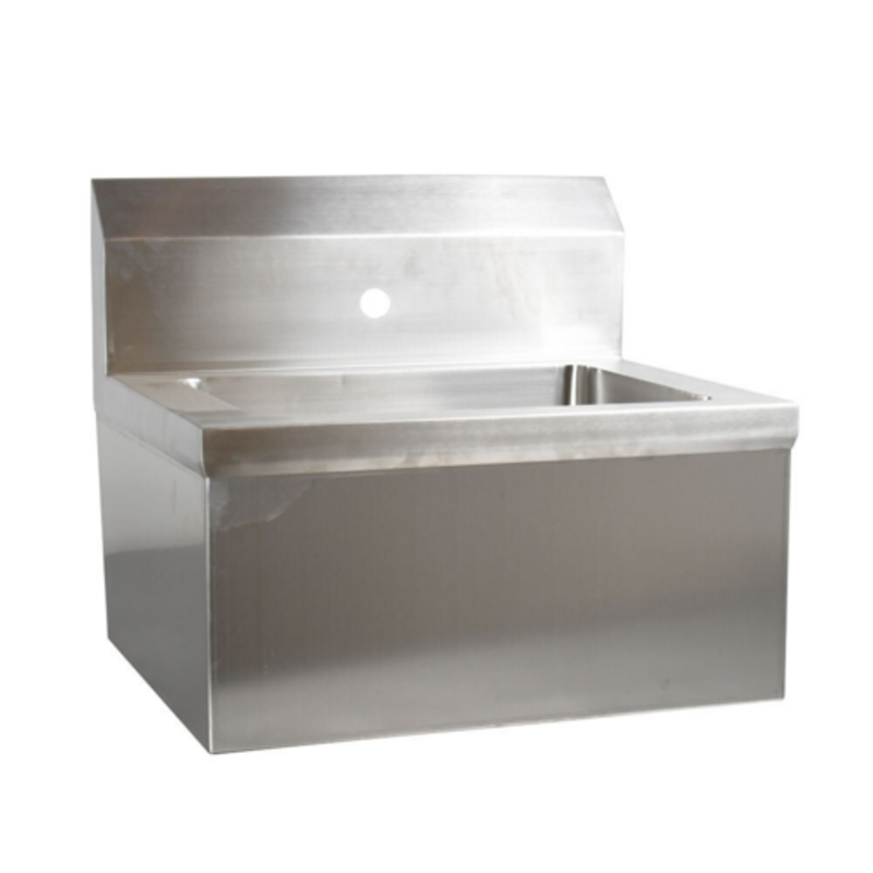Alt Tag: Omcan 46583 14 Inch Wide Commercial Grade Stainless Steel Wall Mount Hand Wash Sink compact stainless hand sink with backsplash