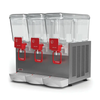 Alt Tag: Ugolini 49089 16 Gallon Three Bowl Cold Beverage Juice Dispenser with three clear bowls and red push levers, Arctic Deluxe