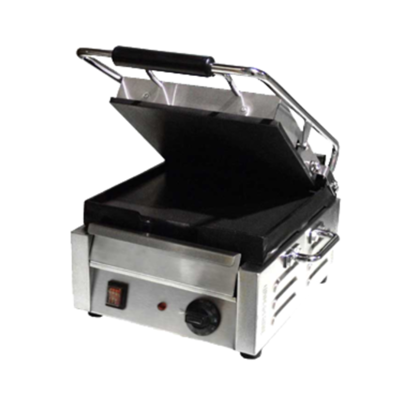 OMCAN 21464 Single Panini Grill 10"x11" With Smooth Cast Iron Surface Open