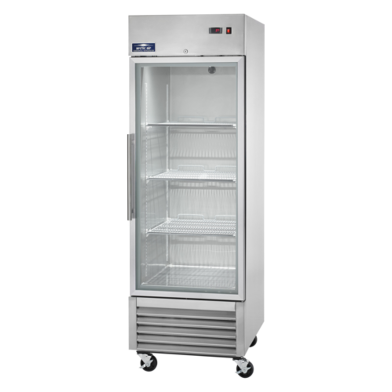 Arctic Air AGDF23 27" Single Door Glass Reach-In Freezer Displaying A Spacious Interior With Adjustable Shelves.