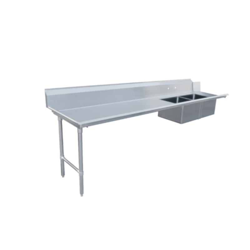 Stainless Steel Soiled Dishtable Featuring A Wide Work Surface And Left Drain Sink For Efficient Dishroom Operations.
