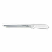 Alt Tag: OMCAN Professional Grade 8-Inch Straight Blade White Handle Fillet Knife, stainless steel fillet knife with white handle, side view