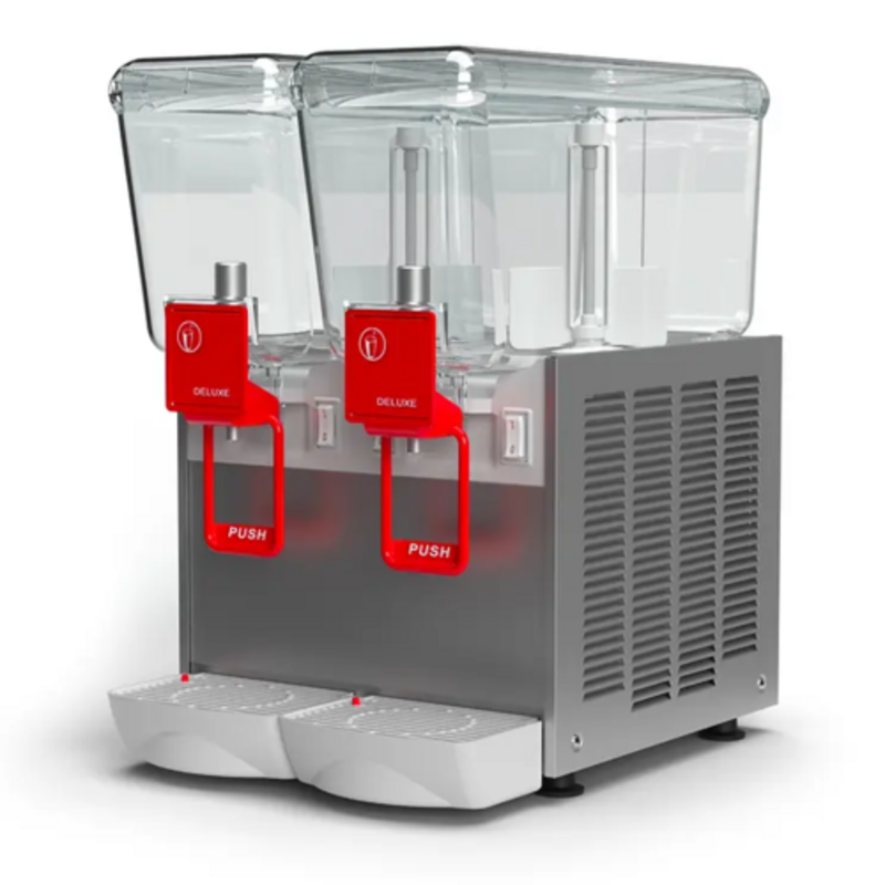 Ugolini 49088 11 Gallon Two Bowl Cold Beverage Dispenser with dual clear bowls, stainless steel base, and push lever taps