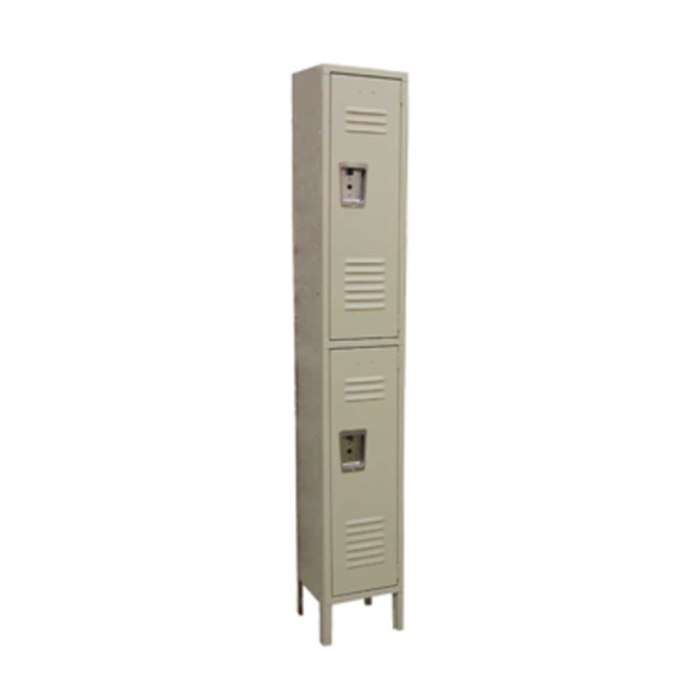 OMCAN 13126 2-Tier Steel Painted Locker for Secure Staff Storage beige 2-compartment locker with vents and built-in locks