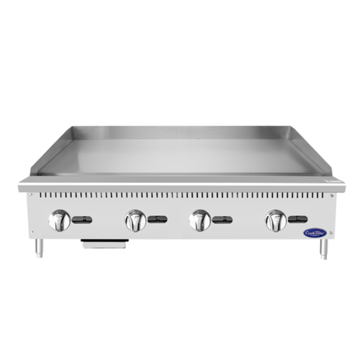 CookRite ATMG-48 48 Inch Gas Countertop Griddle With Stainless Steel Finish And Control Knobs