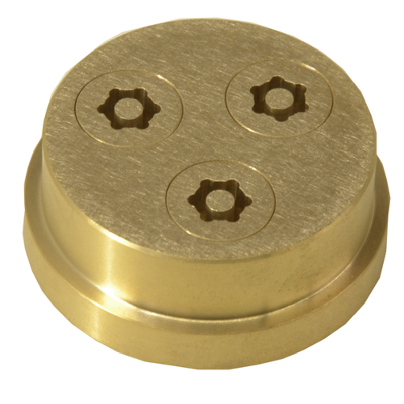 Étiquette alternative : OMCAN 26084 Gargati Bronze Shape 8mm Plaque de matrices en laiton pour pâtes pour machines commerciales Omcan