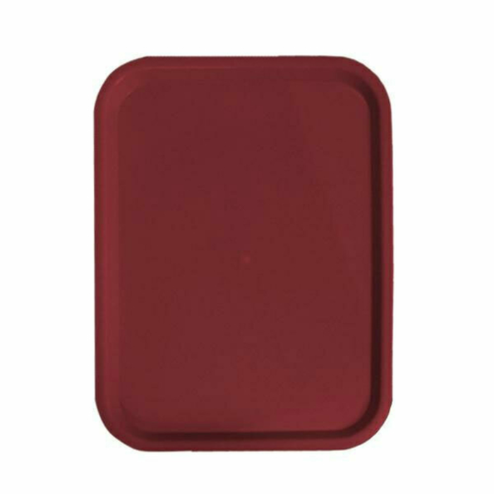 Alt Tag: Omcan 80099 Durable 14x18 Inch Polypropylene Restaurant Fast Food Serving Tray in burgundy, non-slip commercial serving tray