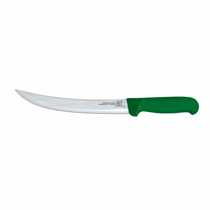 Omcan 23891 8-Inch Blade Breaking Knife with Green Handle, curved stainless steel blade and green handle