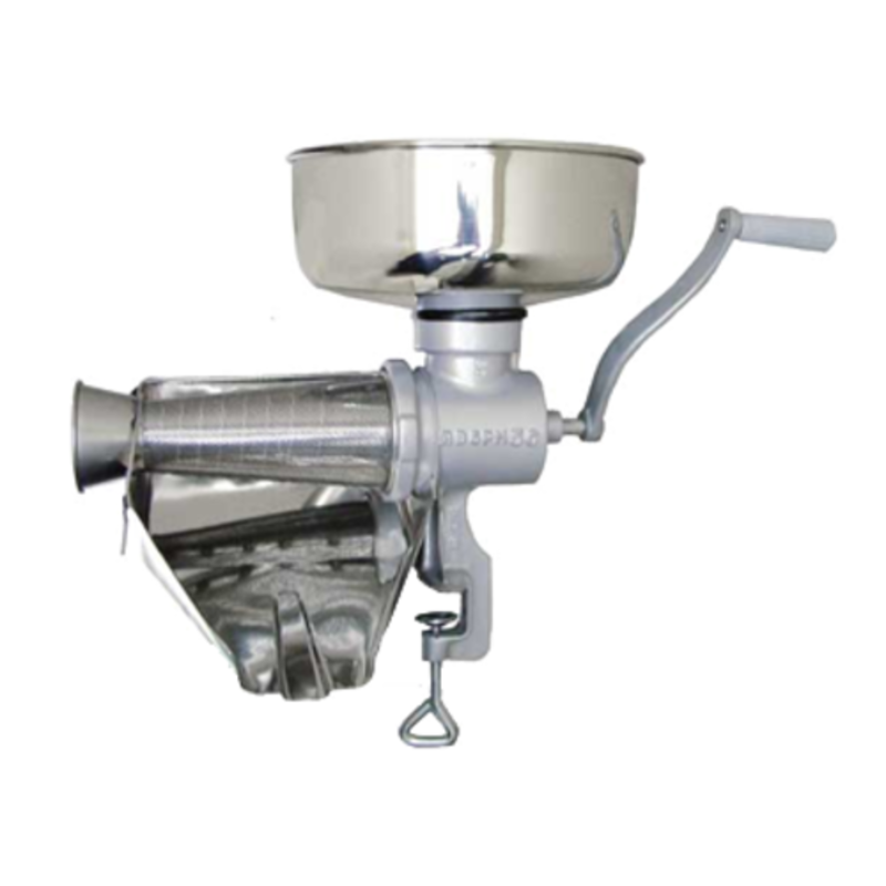 Trento 21105 Manual Tomato Squeezer with Stainless Steel Hopper hand-crank tomato press with clamp, separates seeds and skins