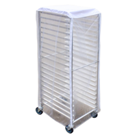 Omcan 47736 Clear Plastic Bun Pan Rack Cover 23-Inch clear protective cover on wheeled bun pan rack for commercial kitchens