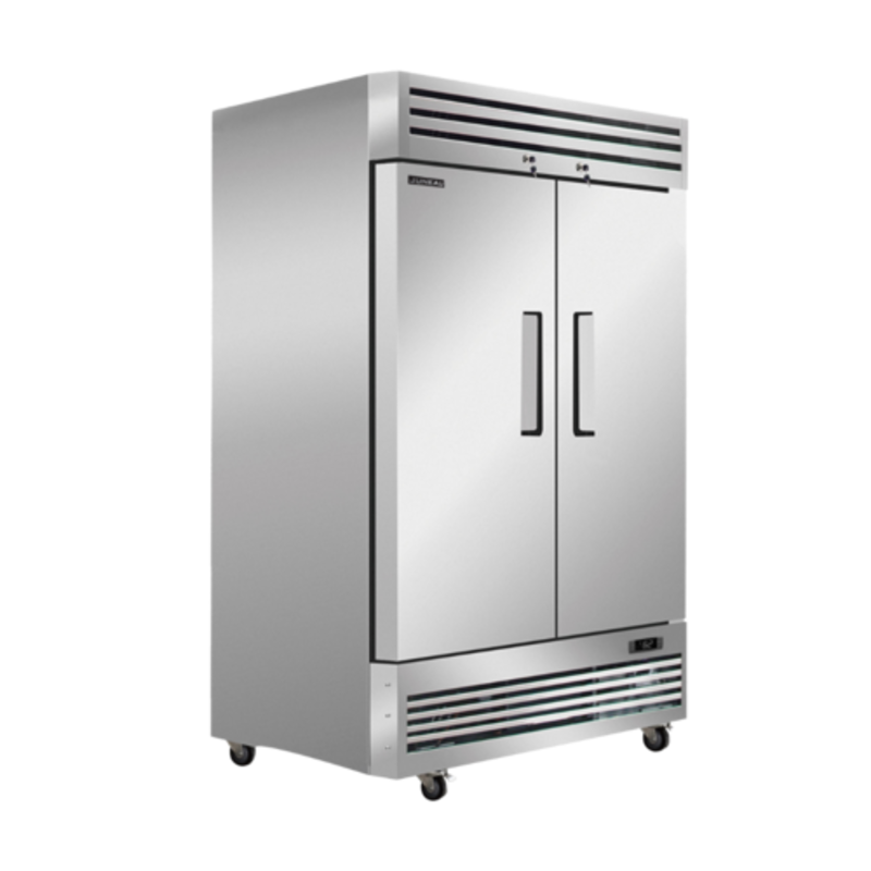 Omcan 58003 Juneau 54-Inch Stainless Steel Two-Door Reach-In Freezer for commercial two-door reach-in freezer use.
