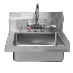 Alt Tag: Mixrite by Atosa MRS-HS-18 18-inch Stainless Steel Commercial Hand Sink with faucet and backsplash for commercial kitchens