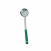Alt Tag: Omcan 80784 2 Ounce Capacity Stainless Steel Portion Control Spoon with green handle for precise 2 oz portioning