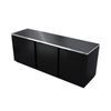 Refrigerated Back Bar Cooler 1302 Can Capacity Featuring A Sleek Black Vinyl Design And Durable Stainless Steel Top