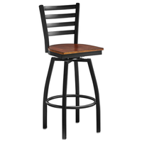 Omcan 47593+69742 Bar Height Metal Ladder Swivel Stool Walnut