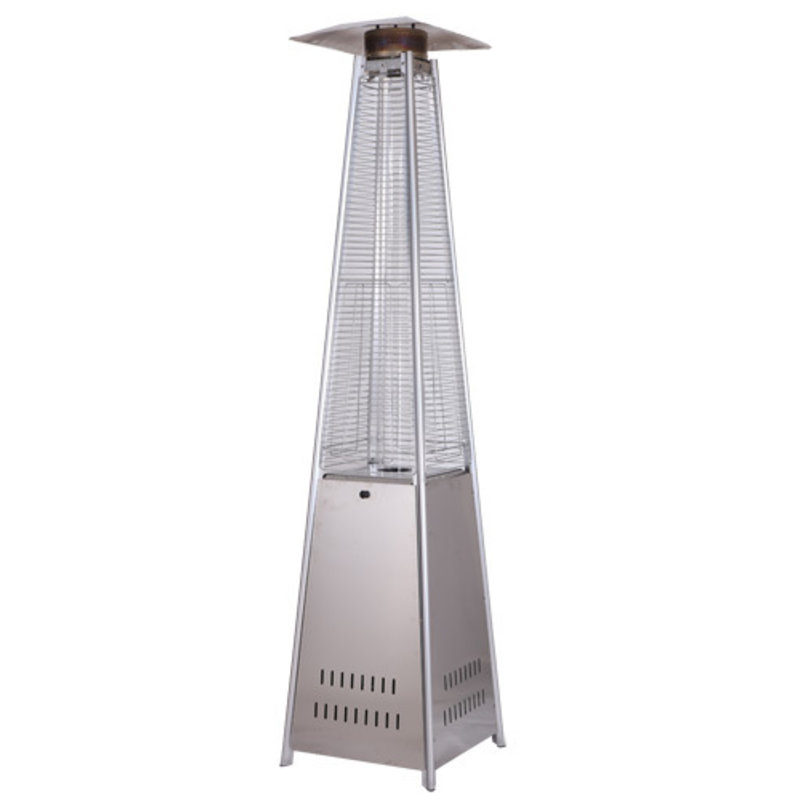 Stainless Steel Pyramid Patio Heater For Outdoor Use Providing 42,000 BTU Heating To Keep Guests Warm.