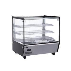 Countertop Heated Display Case by EFI Sales Ltd. HGSM-CT-2727 with three shelves for showcasing hot foods.