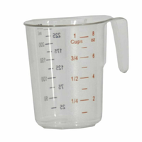 Alt Tag: Omcan 80570 4-Piece Stainless Steel Measuring Cup Set (1/4 to 1 Cup Capacity) clear measuring cup with handle and ounce markings