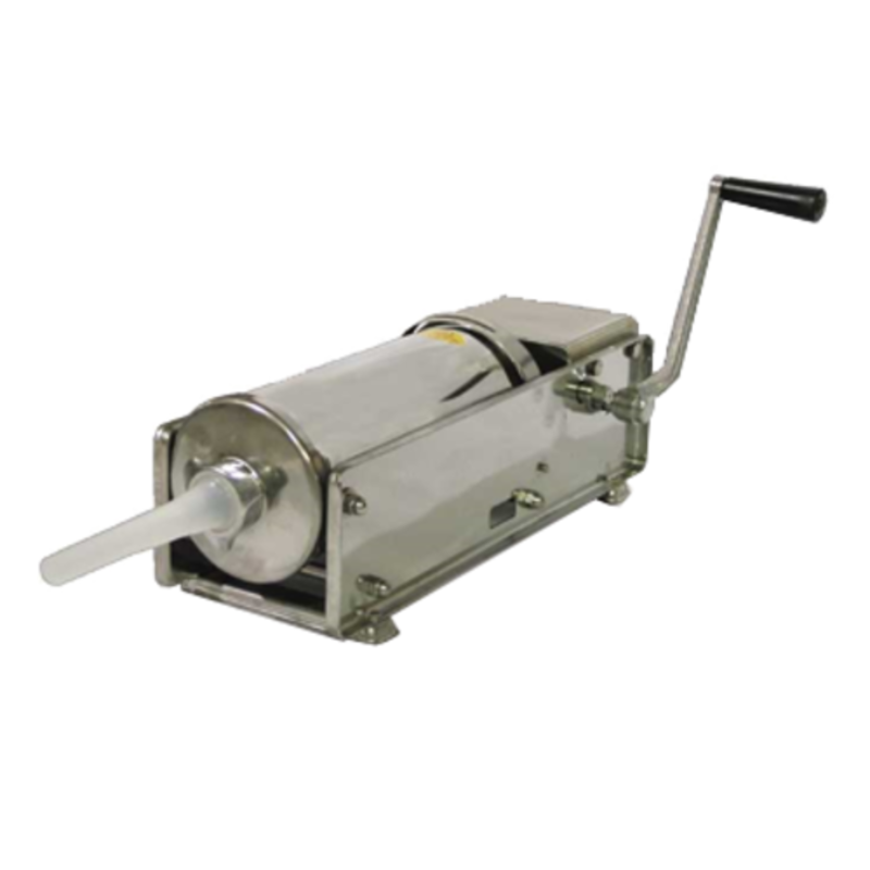 Omcan 13738 15 lbs Capacity Manual Horizontal Sausage Stuffer stainless steel horizontal stuffer with hand crank and filling tube