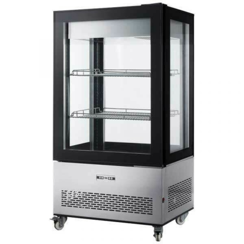 OMCAN 44472 33" Four-Sided Glass Refrigerated Display Case With Interior Shelves And LED Lighting