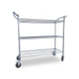 OMCAN 49142 600 lbs Capacity Chrome Plated Wire Shelving Cart 3-tier utility cart with double handles and caster wheels