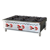 Commercial Gas Hotplate 36 Inch With Six Burners For Sautéing, Simmering, And Boiling In A Busy Kitchen Environment.