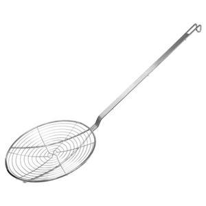 Alt Tag: Omcan 81077 Square Fine Mesh Skimmer with a 16-inch Handle stainless steel skimmer tool with long handle for deep frying