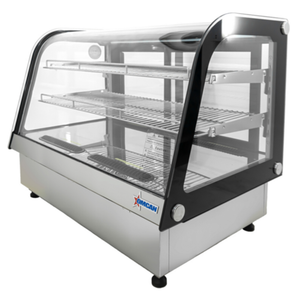 Alt Tag: OMCAN 48887 35-Inch Wide Countertop Drop-In Refrigerated Deli Showcase curved glass stainless steel refrigerated display case