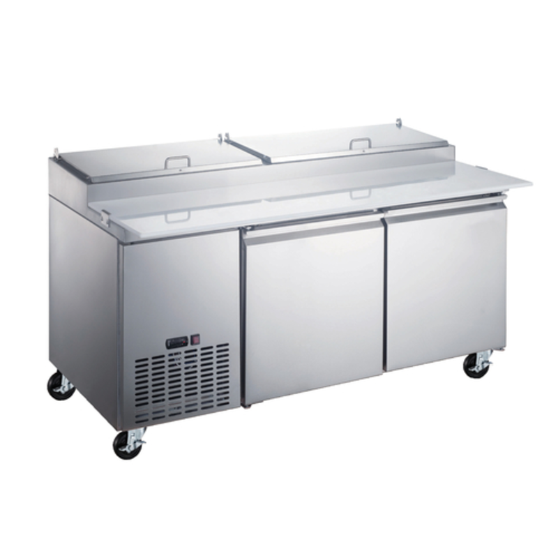 Refrigerated Pizza Prep Table With Two Doors And Spacious Work Surface For Commercial Kitchen Use